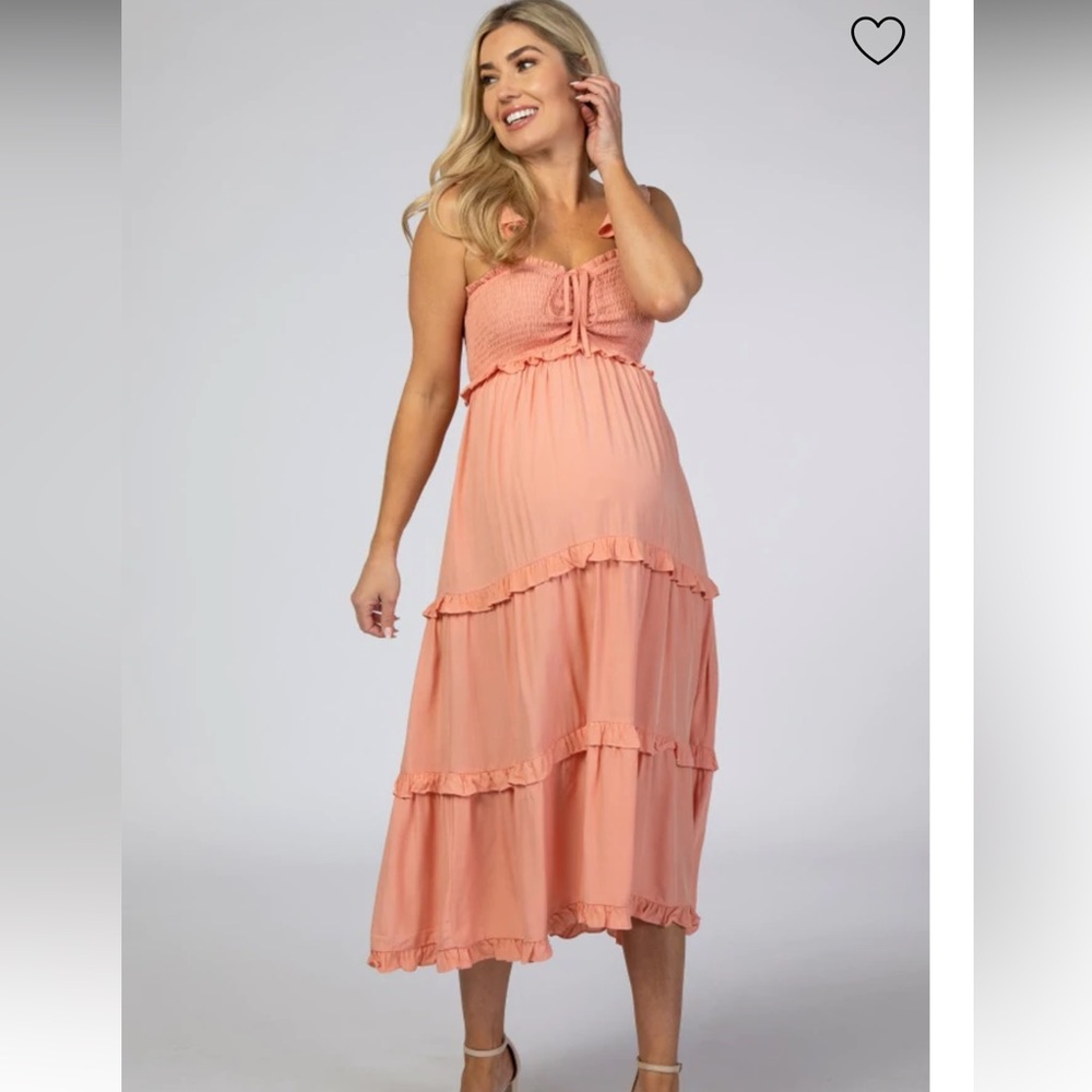 Pink Blush Coral Tiered Midi dress
